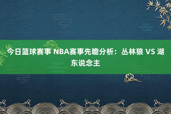 今日篮球赛事 NBA赛事先瞻分析：丛林狼 VS 湖东说念主