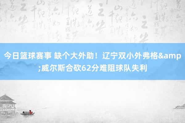 今日篮球赛事 缺个大外助！辽宁双小外弗格&威尔斯合砍62分难阻球队失利